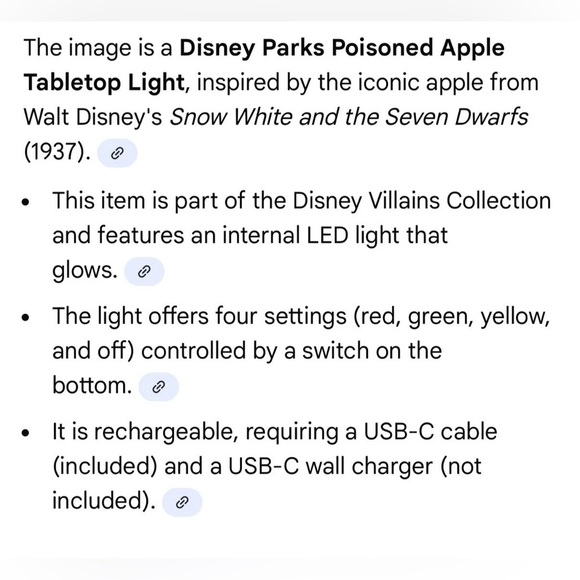 Disney Parks Poisoned Apple Tabletop Light Snow White The Seven Dwarfs New 6” - Picture 8 of 8